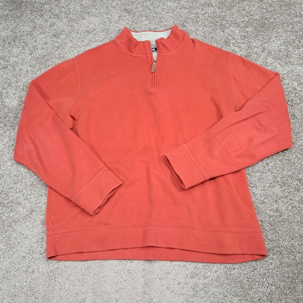 Lands End Mens‎ XL Tall 1/4 Zip Pullover Sweatshirt Coral Orange 100% Cotton